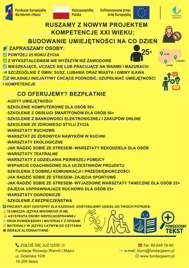 Plakat informacyjny projektu „Kompetencje XXI wieku: Budowanie umiejętności na co dzień”.