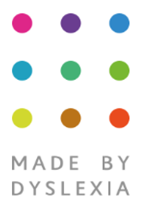 a colorful logo for Made by Dyslexiia