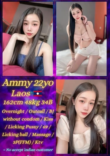 Collage of a 22-year-old woman from Laos with long brown hair posing for an escort advertisement profile.