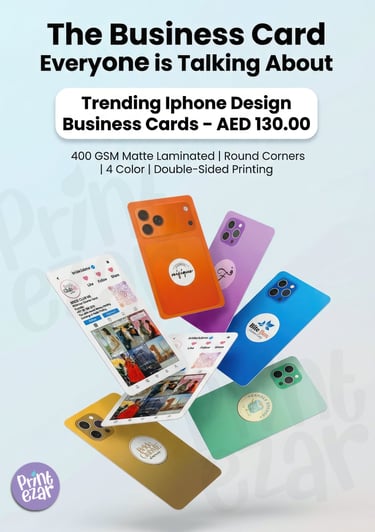 iPhone Design Business Cards: 400gsm Matte Laminated. Trending Design! AED 130.00 Free Delivery UAE