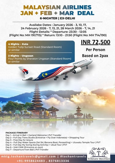 Bali couple honeymoon package by Malaysian Airlines by Toshan Travels