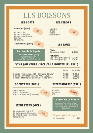 Boissons, Vins, Bières et Cocktails