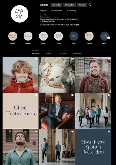 Instagram page layout showcasing diverse and creative photography portfolio
