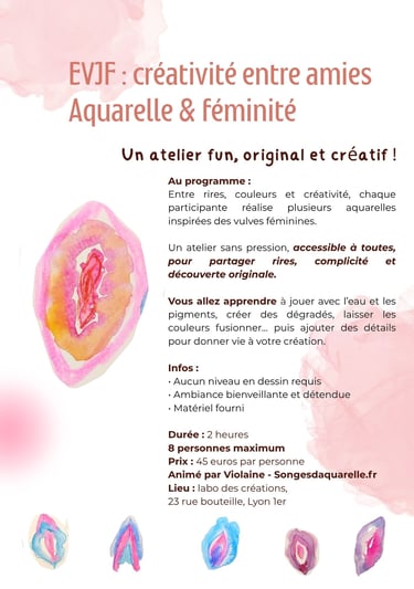 atelier aquarelle EVJF Lyon féminité formes organiques créatives entre amies débutantes