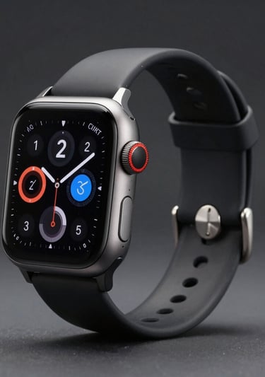 A stylish digital watch resting on a wooden table with soft lighting.
