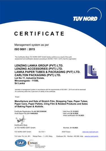 TUV Nord certificate