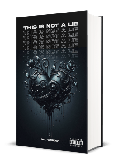 A black book cover featuring a black romantic heart embellished with swirls and rosebuds