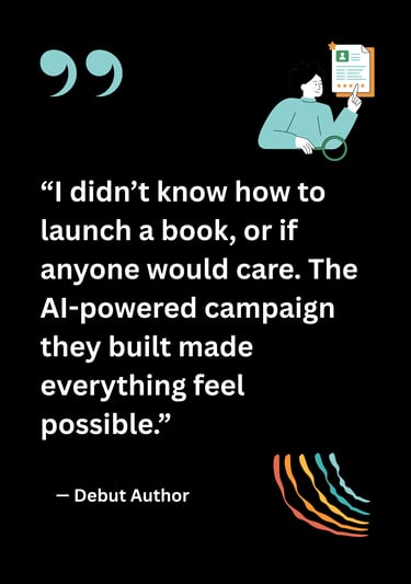 A quote by first time author on using AI generated content for his launch