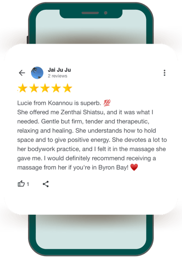 Positive 5 stars KOANNOU Google Review recommended for Zenthai Shiatsu massage therapy in Byron Bay