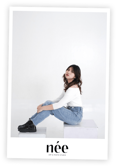 frame of self photo session taken on studio with woman pose sitting