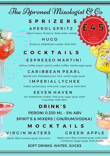 Unlimited drinks; 4 hours unlimited drinks; cocktail bar; drinks bar