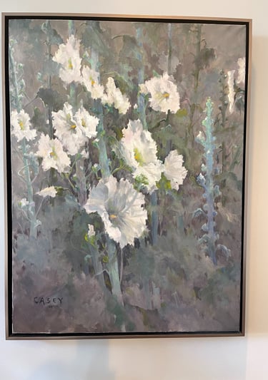 upright flowers painted on a gray background