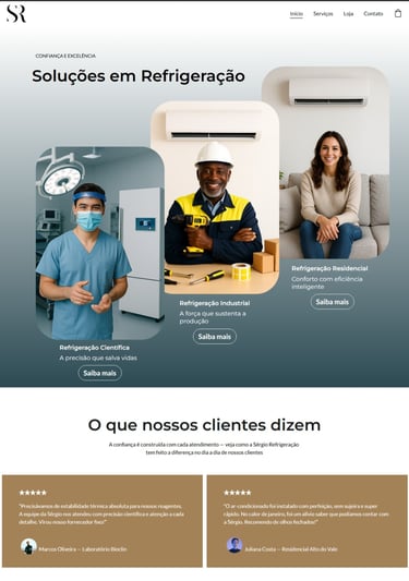 Site da Sergio Refrigerações, cliente da Élan Digital, exibido no computador