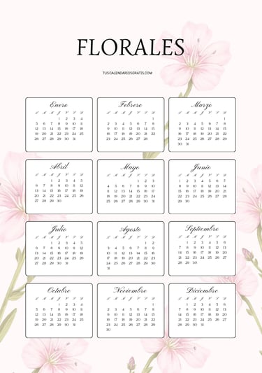 Clendario floral anual con fondo dalias rosas