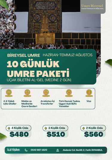 bireysel umre haziran temmuz paketi. bireysel umre otel, yemek, vize, ulaşım, sigorta hizmetleri
