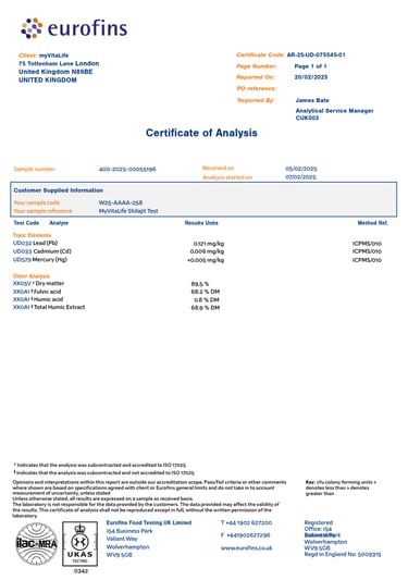 shilajit lab results by myvitalife