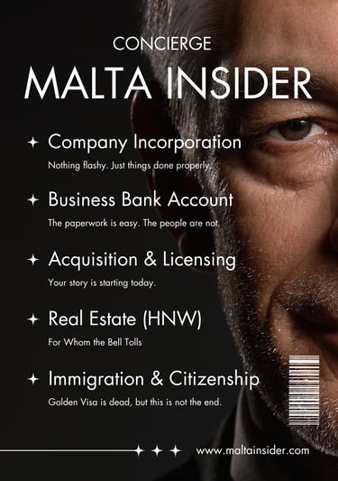 Concierge Malta Insider services for business company incorporation, real estate, and citizenship.