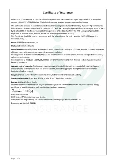 Certificate of Insurance 2026-27