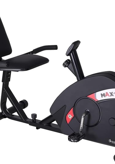 Bicicleta Ergométrica Horizontal Dream Fitness Max  with adjustable padded seat and digital display.