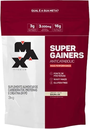 Hipercalórico Super Gainers Max Titanium: rico em BCAAs para ganho muscular rápido