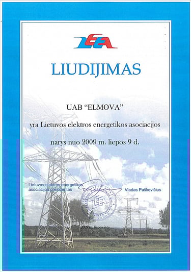 Lietuvos elektros energetikos asociacijos nario liudijimas