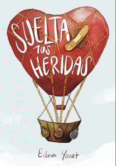 ustrated cover of “Suelta tus heridas,” a poetry book exploring healing and emotional release.