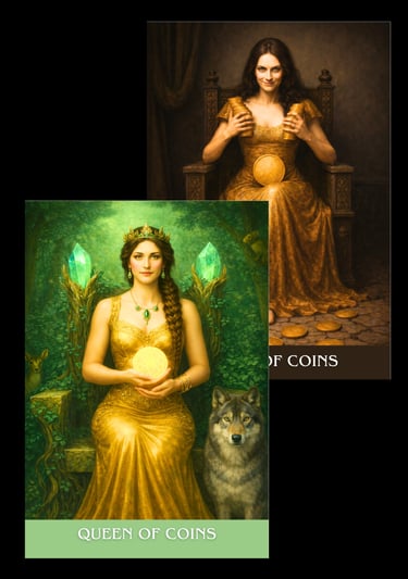 the queen of coins card archetype subconscious tarot light and shadow deck 