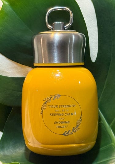 Amber Yellow Stainless Steel Mini Insulated Mug with a motivational quote