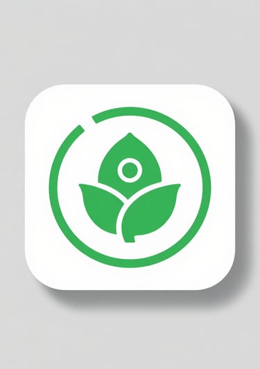 Green leaf icon inside a circular logo representing eco-friendly sustainability and growth.