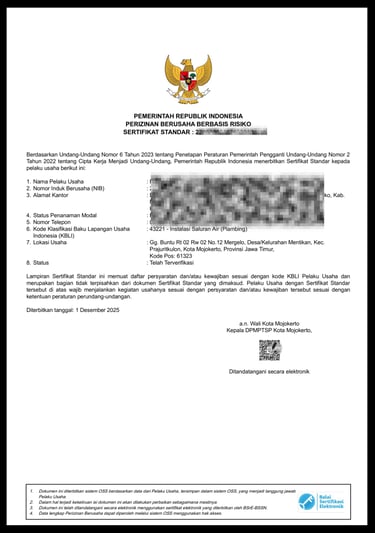 contoh sertifikat standar