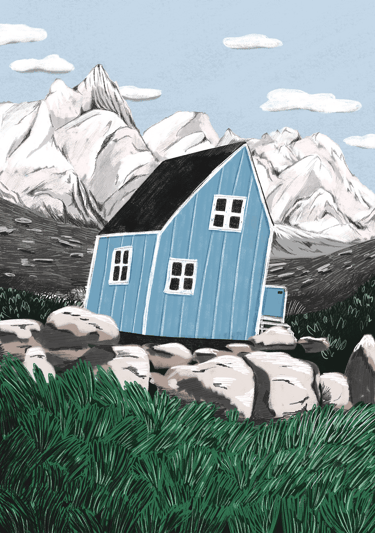 illustration of a blue greenland house