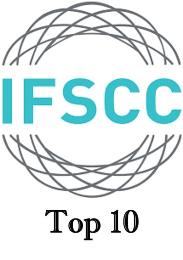 IFSCC Top 10 logo featuring teal text and a circular wireframe globe design.