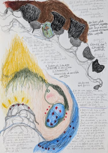 karine-nguyen-van-tham-dessin médiumnique, la naissance et la guerre, enfant mongol XIIe siècle, A4