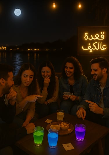 a group of people sitting around a table with drinks