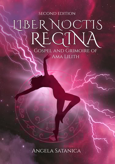 Book cover for Liber Noctis Regina: Gospel and Grimoire of Ama Lilith featuring occult symbols and lightning.