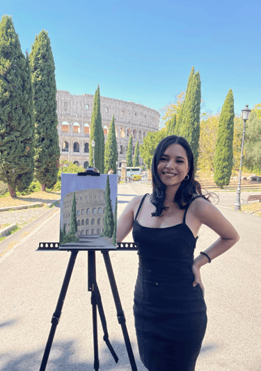 artista shirley johnston retratando el coliseo en roma