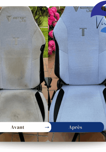 Nettoyage d’une chaise à Spa : contraste avant-après avec élimination des taches et rénovation du ti