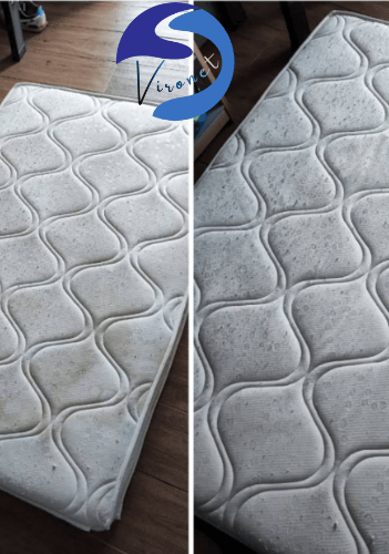 Transformation d’un matelas taché et jauni en un matelas propre et sain grâce à un nettoyage pro