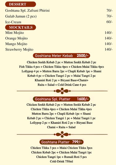 a menu of a restaurant with a menu listing