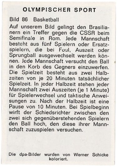 Brazil vs Czechoslovakia Basketball 1964 rare German card