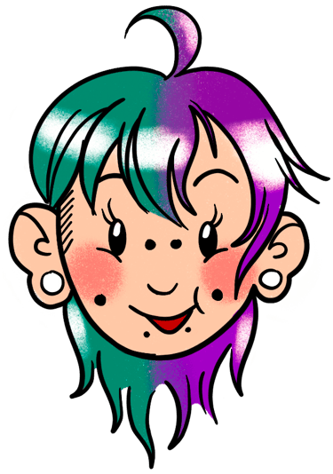 A cartoon drawing of Aly’s face