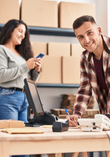 comerciantes felices