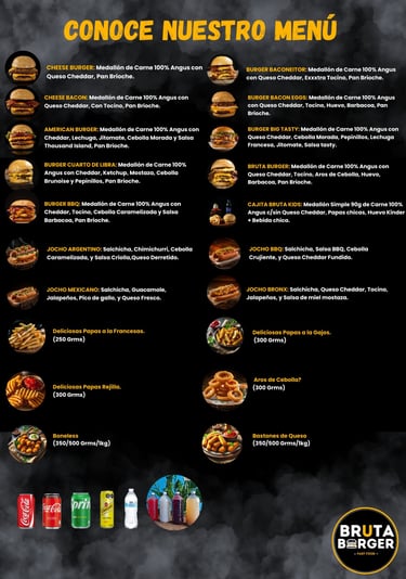 Menú Bruta Burguer, hamburguesas, hot dog