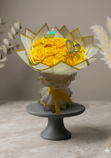 Ramo de rosas de listón amarillo 