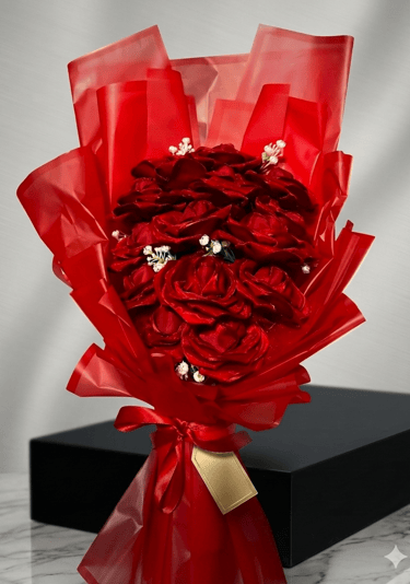 Arreglo de rosas rojas de listón 