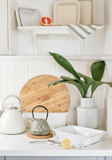 Bakeware, cutting board, and tea kettles