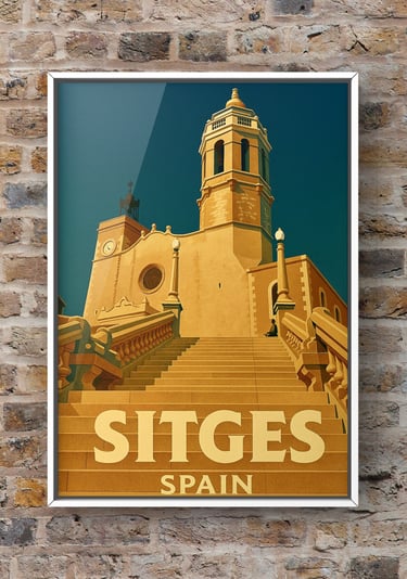 Vintage Travel Poster Sitges Spain – Sant Bartomeu & Santa Tecla