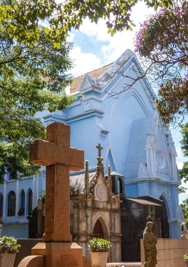 A imagem mostra o cemitério araçá com uma cruz no chão