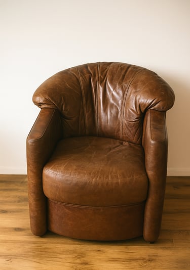Brown leather barrel armchair – vintage club chair