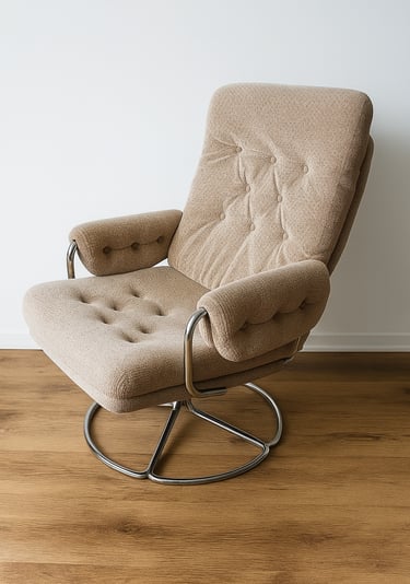 Beige retro swivel lounge chair with metal frame